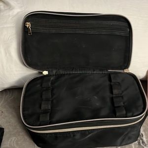 Black dual compartment travel makeup cosmetics case / bag